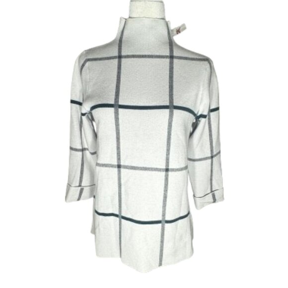 NWT Tahari Women's Windowpane Mock Neck Pullover Sweater Size Medium - Picture 1 of 8